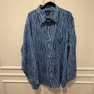 Paul Fredrick‎ Men's Dress Shirt Size 3XLT Blue White Striped Long Sleeve